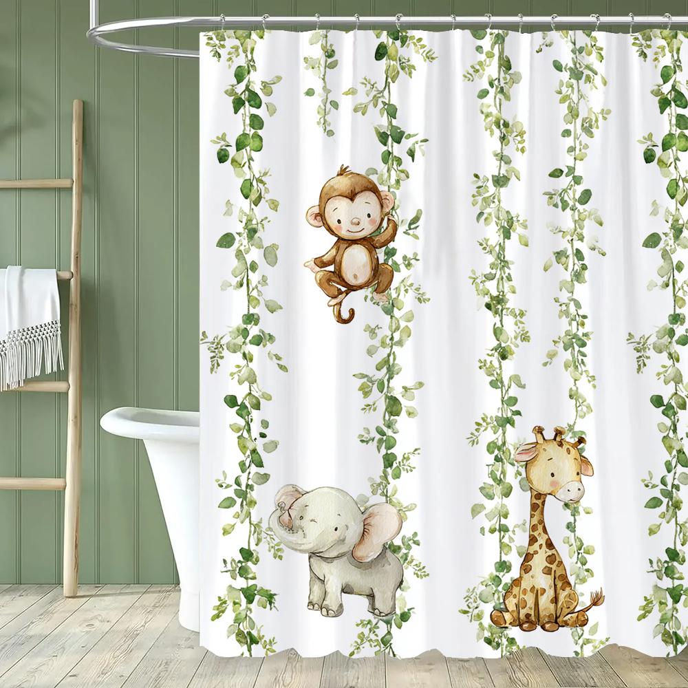1 Piece Cartoon Cute Animals Shower Curtain, Children Bathroom Curtain with Hooks,Printed Polyester Home Decorative Curtain