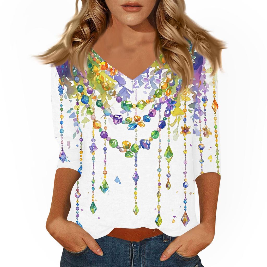 Women's T Shirt Print 3/4 Sleeve Daily Weekend Fashion Basic V- Neck Regular Top
