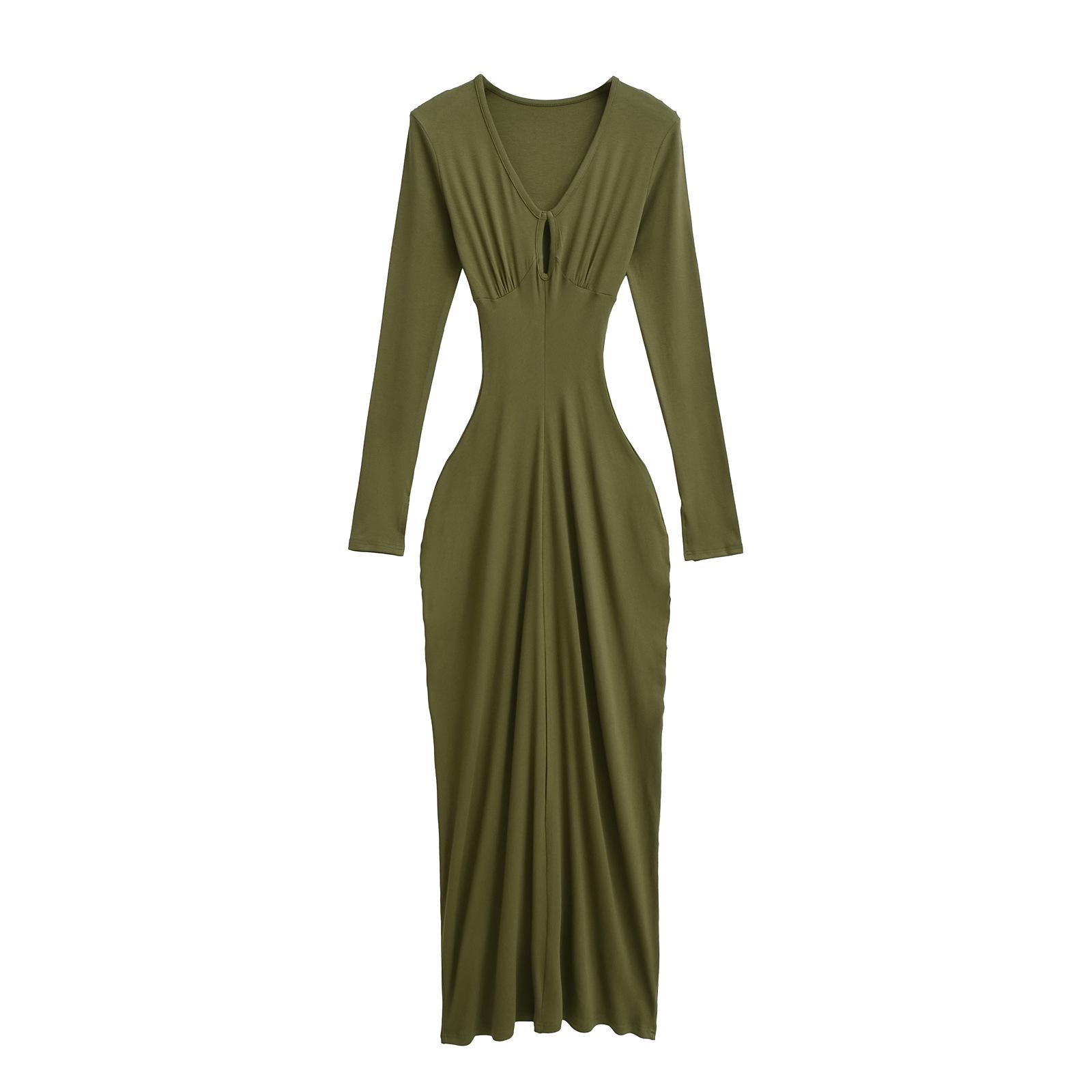 

Элегантное облегающее платье-карандаш с низким V-образным вырезом - стиль «рыбий хвост» для зрелых, изысканных женщин Small армия зеленый