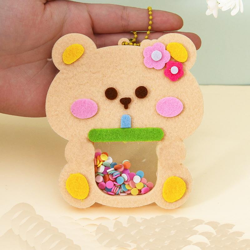 4Pcs Shaker Puzzle Toys Cartoon Non Woven Shake Pendant Diy Material Kits For Kids Easy To Paste Accessories Handmade Crafts