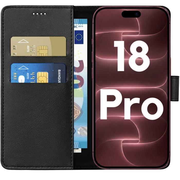 Case for iPhone 18 PRO - Black Wallet Magnetic Flip Cover Card Holder Phonillico®