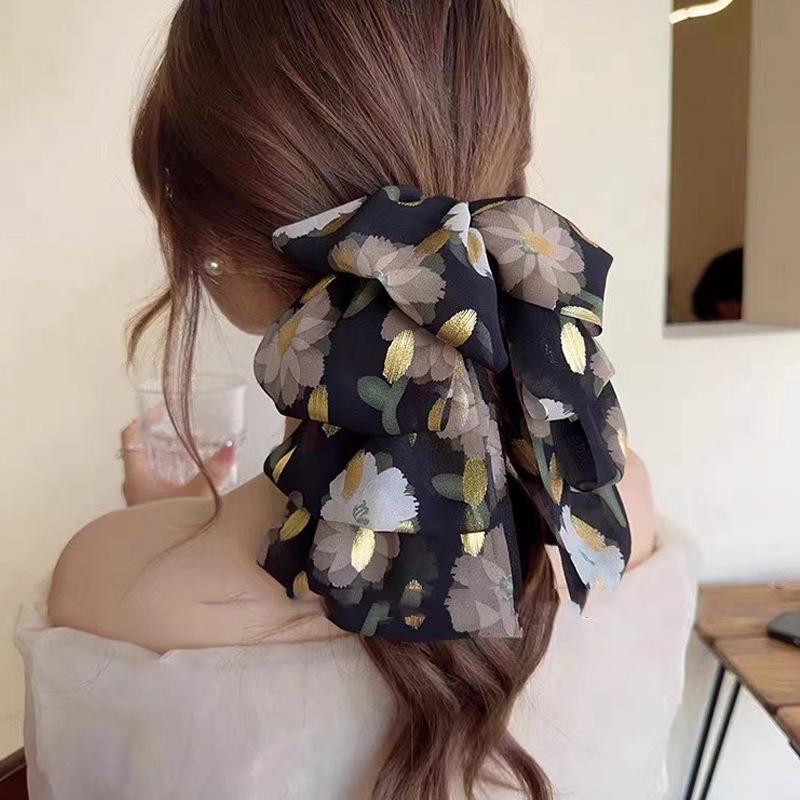 Elegant Autumn French Retro Floral Bow Hairpin for Women