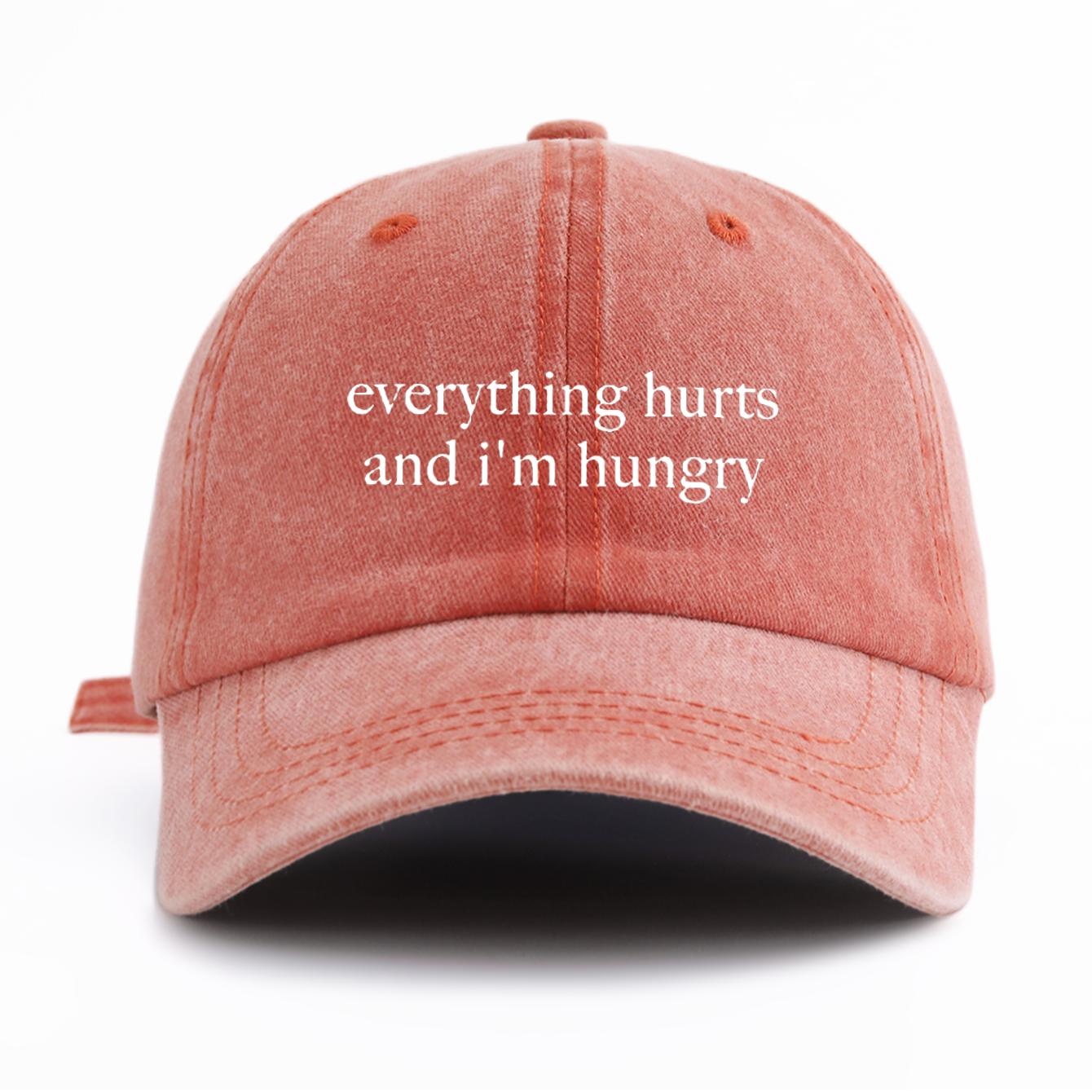 

1pc EverythingHurts Print Washed Baseball Cap for Adults, Minimalist Retro Style Casual Soft Adjustable Dad Hat, Perfect As Gift помаранчевий