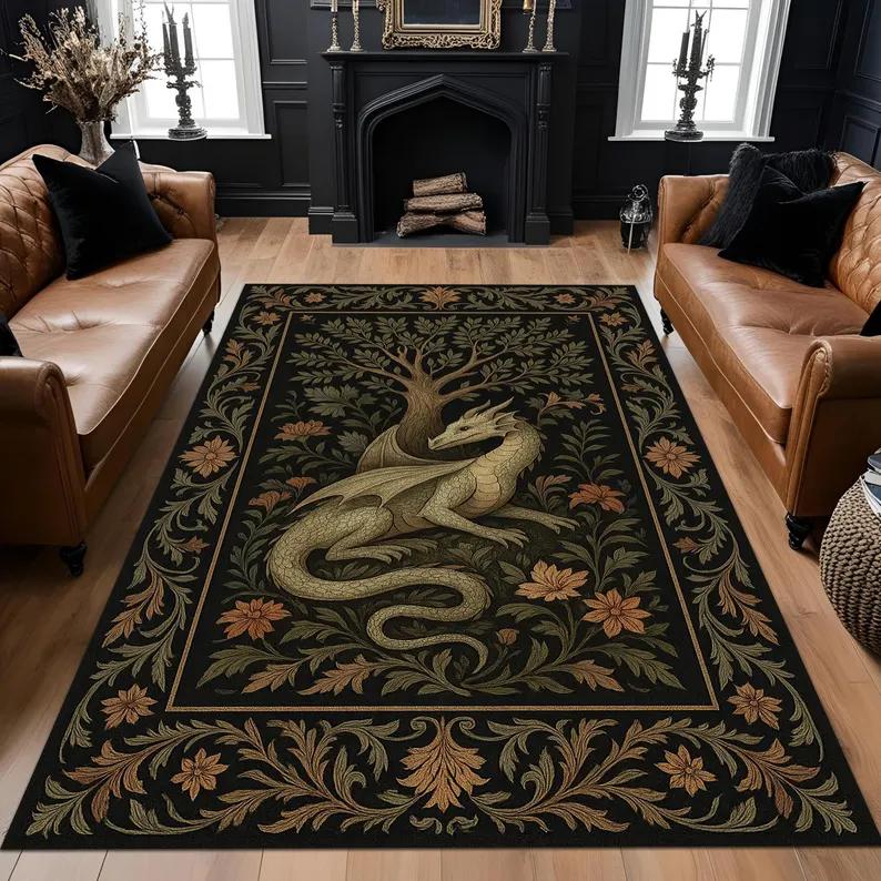 

Gothic Dragon Pattern Area Carpet Mat Rug Home Decoration Dark Medieval Vintage Modern Living Room Floor Rug Bedroom 40X60cm