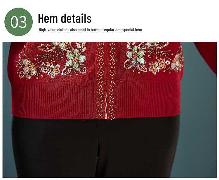 Women's Autumn/Winter Heavy Knit Cardigan with Butterfly Flower Embroidery & Hand Beading