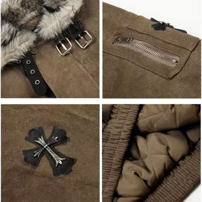 Men Winter Retro Fleece Lined Thick Warm Stand Collar Cotton Padded Jacket Geometric Casual Outwear