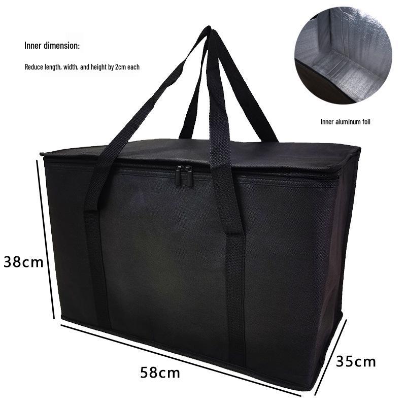Large Capacity Double Zipper Insulated Picnic Ice Pack Bag – Black Non-woven Fabric