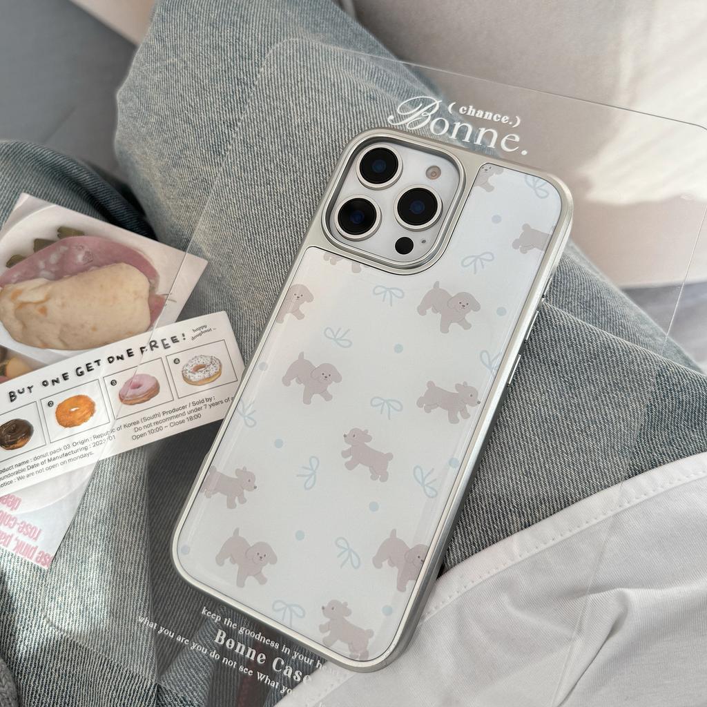 Cute Gray Teddy Bear Case Suitable for iPhone 16, iPhone 15 Pro Max, iPhone 14 with Silver Edge and Resin Finish, Niche for Huawei