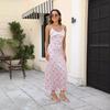 European and American Women's Clothing Summer New Lace Splicing Suspender Dress Sexy V-neck Floral Hip-wrapped Dress