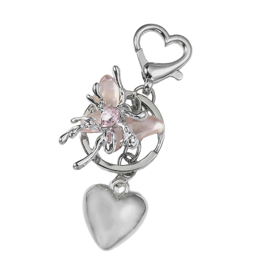 Elegant Silver Heart Bowknot Keychain Charm Pendant Handmade Heart Keyring for Women Fashionable Backpack Ornament