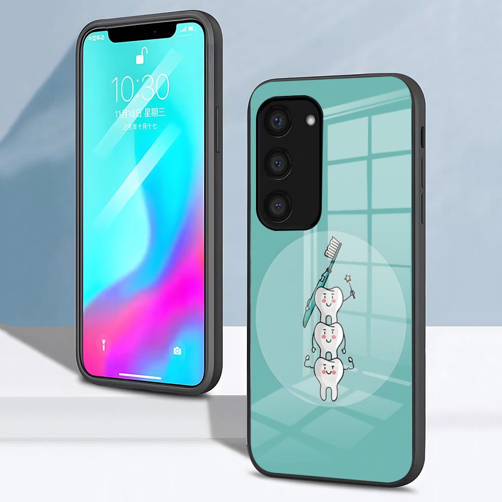 Cute Dentist Tooth Phone Case For Samsung S26 S25 S24 FE S23 S22 S21 Plus S20 Ultra Note20Ultra Black Glass Cover