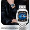 Men Watch Fashion Square Stainless Steel/Silicone Strap Waterproof Luminous Quartz Week Calendar Business Sports WristWatch