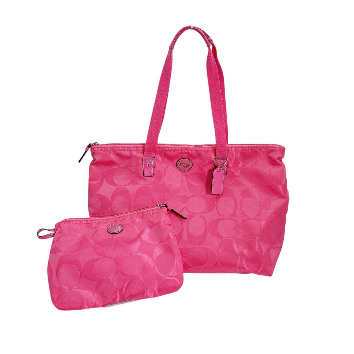 COACH Signature Tote Bag Nylon pink Women Used