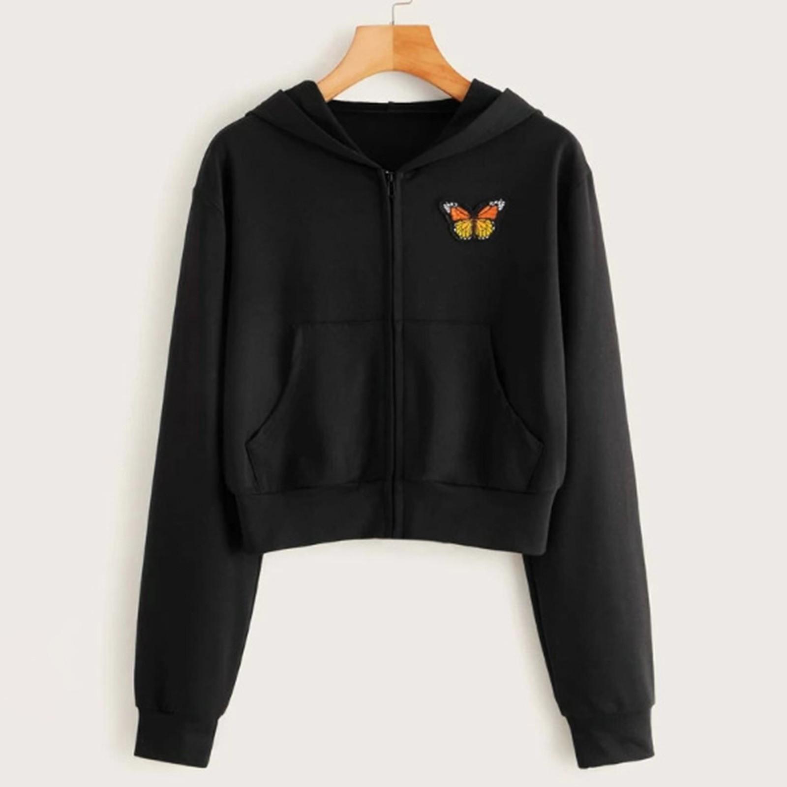 

Женская повседневная однотонная рубашка с длинным рукавом и карманом на молнии, толстовка с капюшоном M чёрный