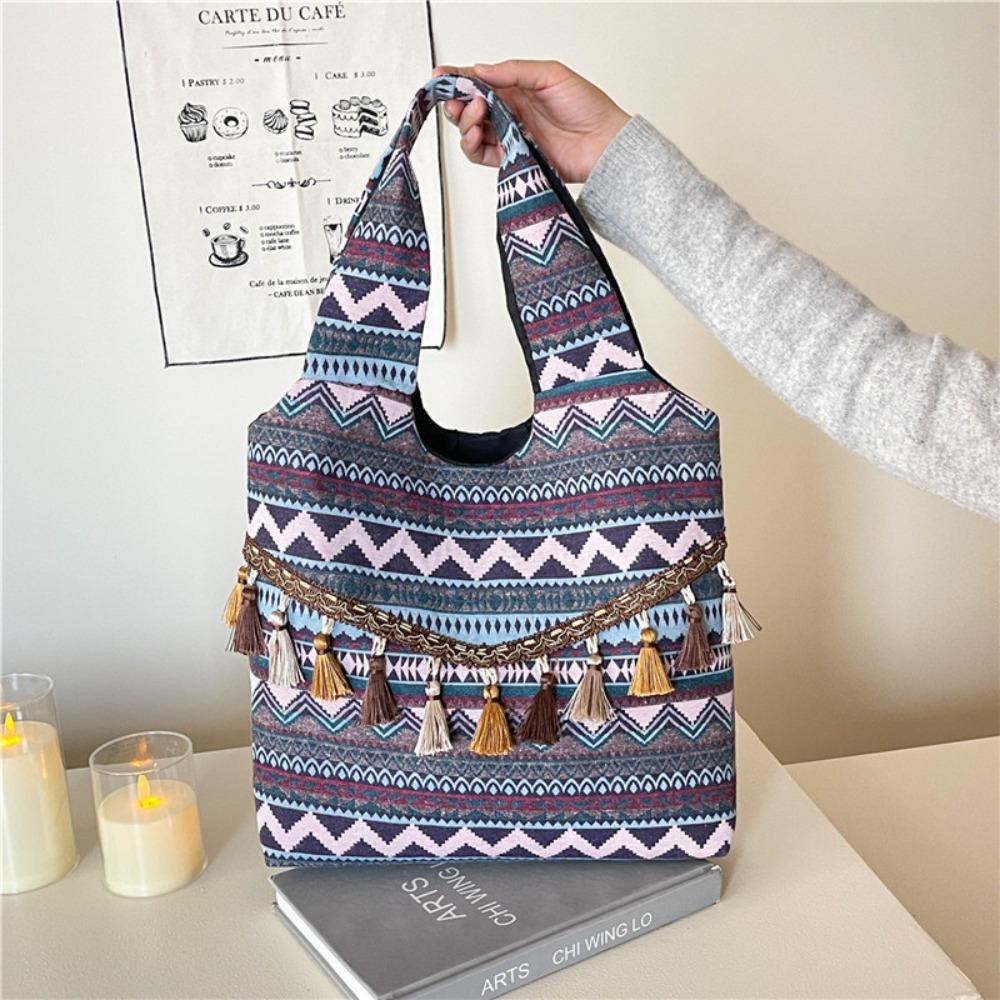 

Large Capacity Ethnic Style Vest Bag Cloth Bohemian Messenger Bag Tassel Shoulder Bag Women Style D
