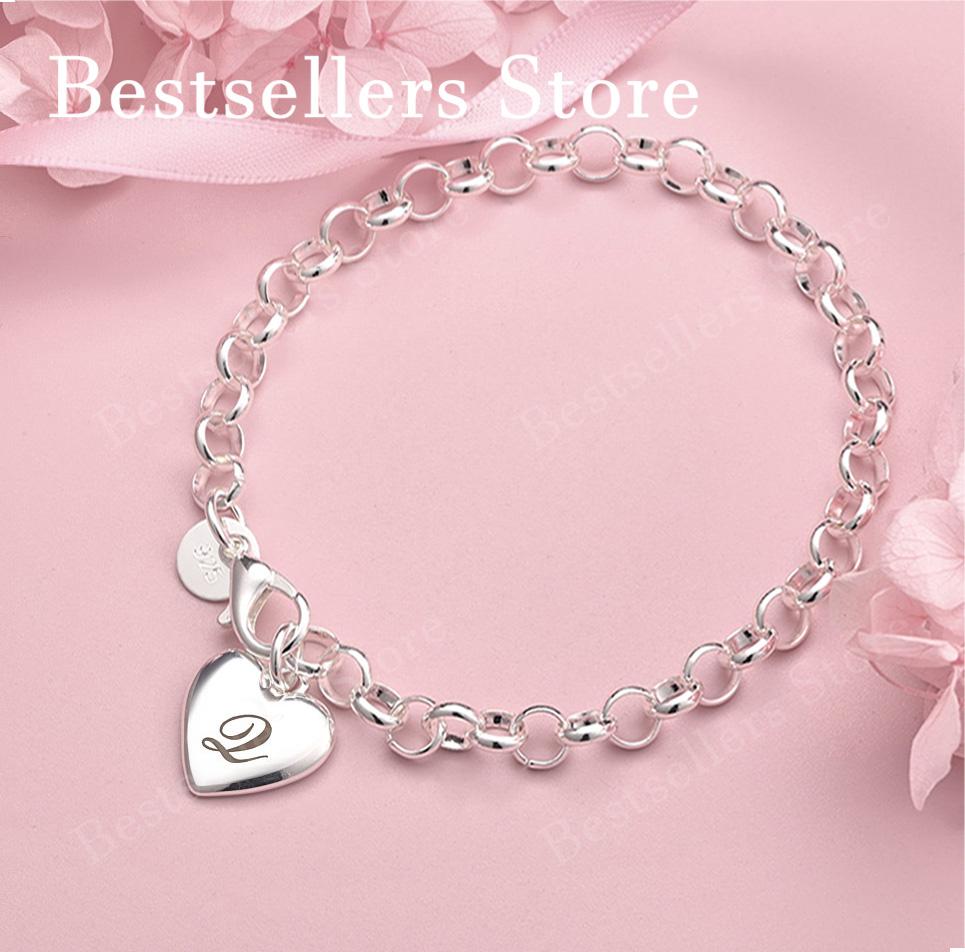 Luxury 925 sterling silver 8-inch 26 letter heart-shaped bracelet for women's fashionable wedding accessories