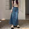 High-Waist Denim A-Line Midi Skirt - Plus Size, Retro, Back Slit, Spring/Autumn 2025