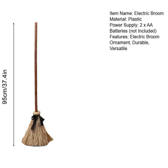 Retro Straw Witch Broom Electric Toy, with Touch Activated Swinging Prop, Spooky Secret Room Props Broom, for Halloween Party Courtyard Display Movie