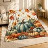 Teal Pumpkin Autumn Leaves Coral Fleece Blanket Fall Decor