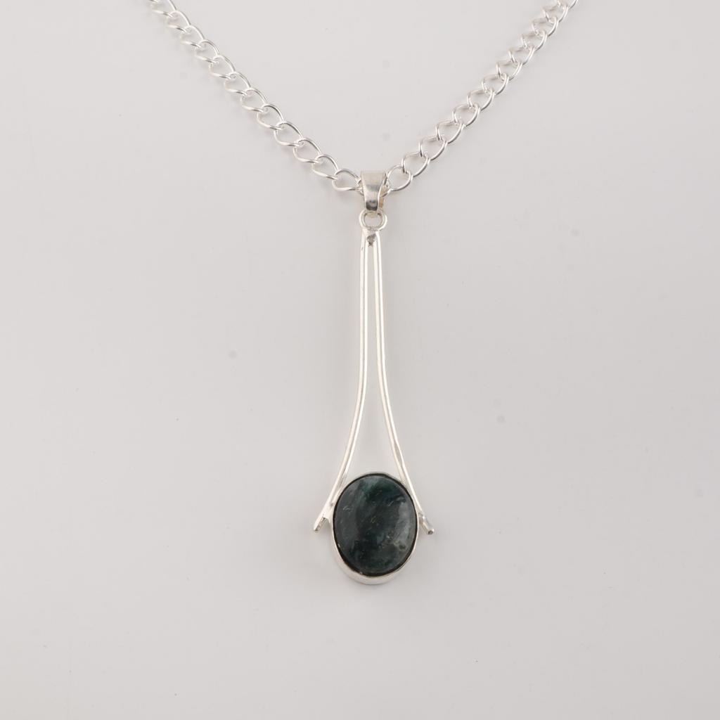 Natural Moss Agate Gemstone 925 Sterling Silver Handcrafted Jewelry Long Pendant 1.69" For Women PP-69-33