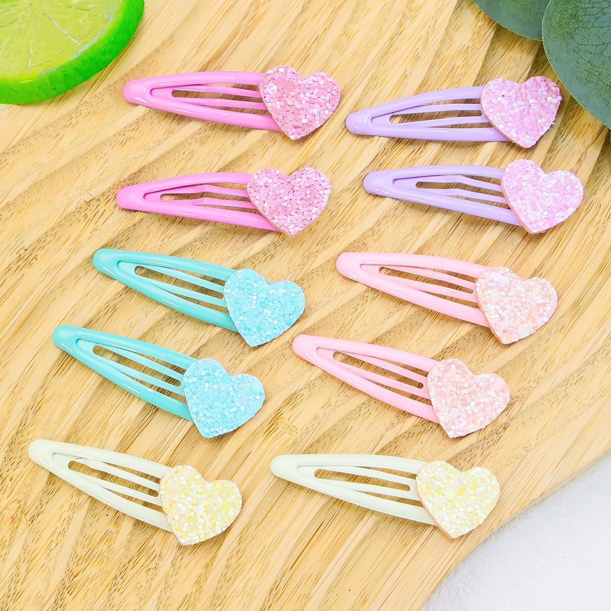 

10 шт. Блестящие заколки для волос в форме сердца для девочек, сплав, заколки для волос, блестящие заколки для волос в форме сердца, детские головные уборы, аксессуары для волос