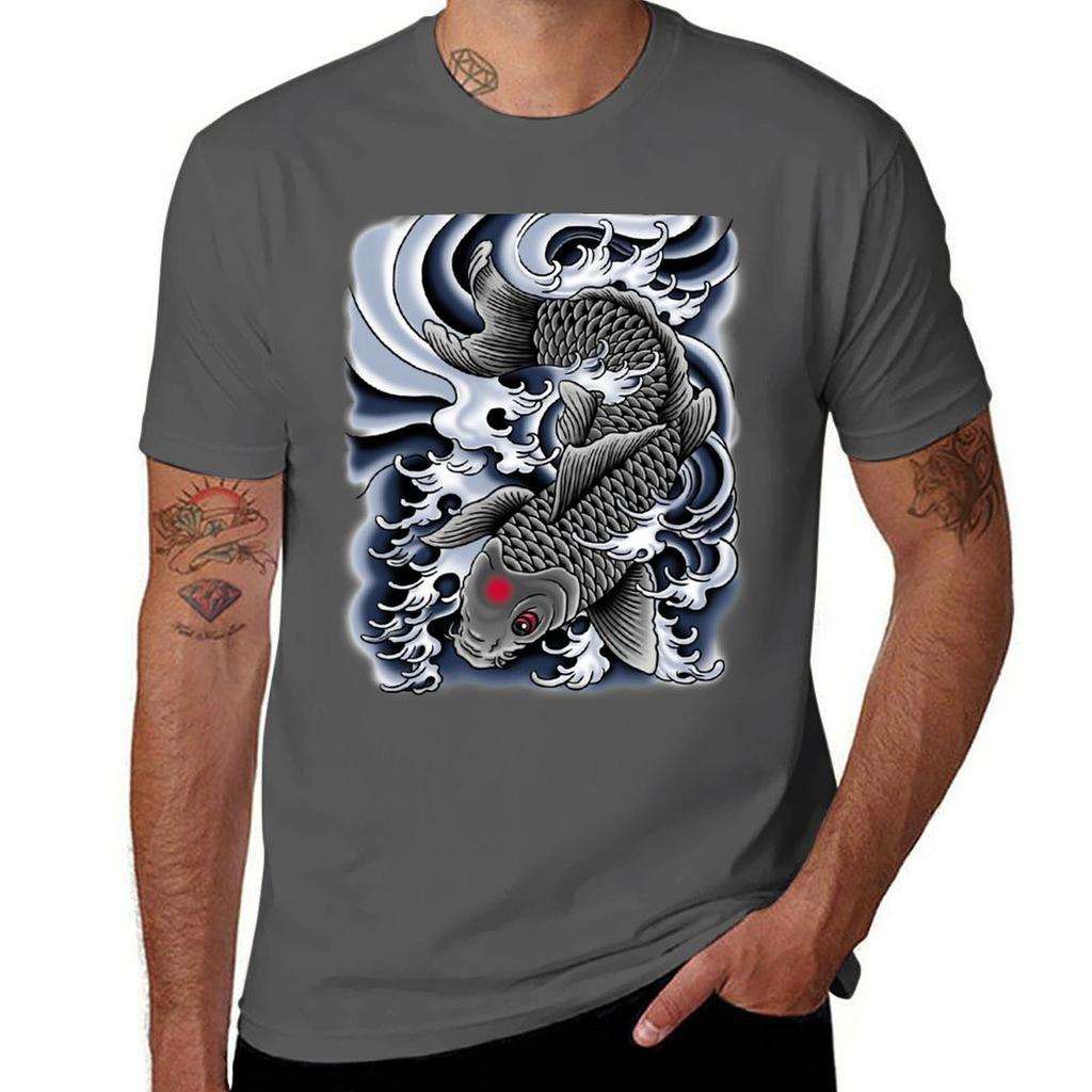 Grey Koi Tattoo TShirt Big and Tall Basic Tee Shirt