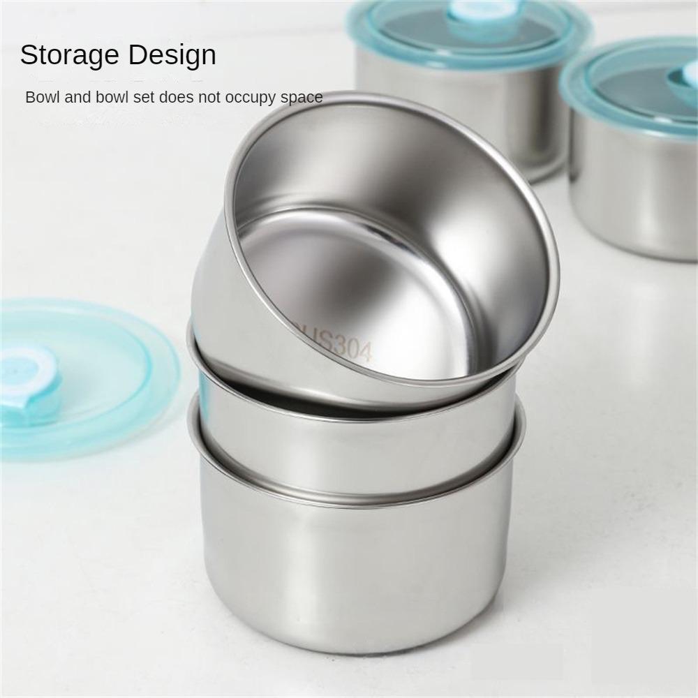 1/4pcs Stainless Steel Fresh-keeping Bowl Lid Round Box Food Refrigerated Fruit Vegetable Fresh-keeping Box 500ml Kitchen Gadget