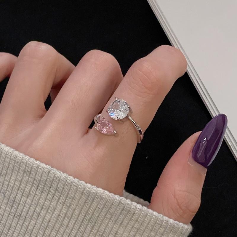 Pink Sweet Girl Love Zir*****Pen Ring Niche Design Simple Fashion Light Luxury High-End Accessories Women