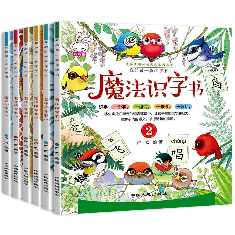6 Stück Kinder lernen chinesische Schriftzeichen HanZi PinYin Aufklärung Frühe Bildung Audio Lesen Bilderbücher Alter 3-6