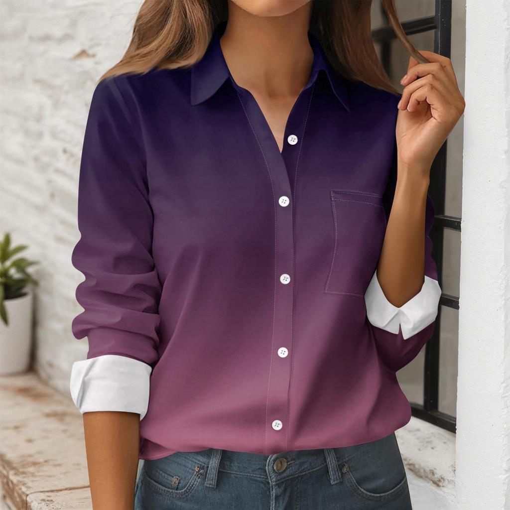 Camisa Estampada de Botones para Mujer Camisa de Manga Larga Tops de Trabajo para Negocios Casual con Bolsillos Chaqueta