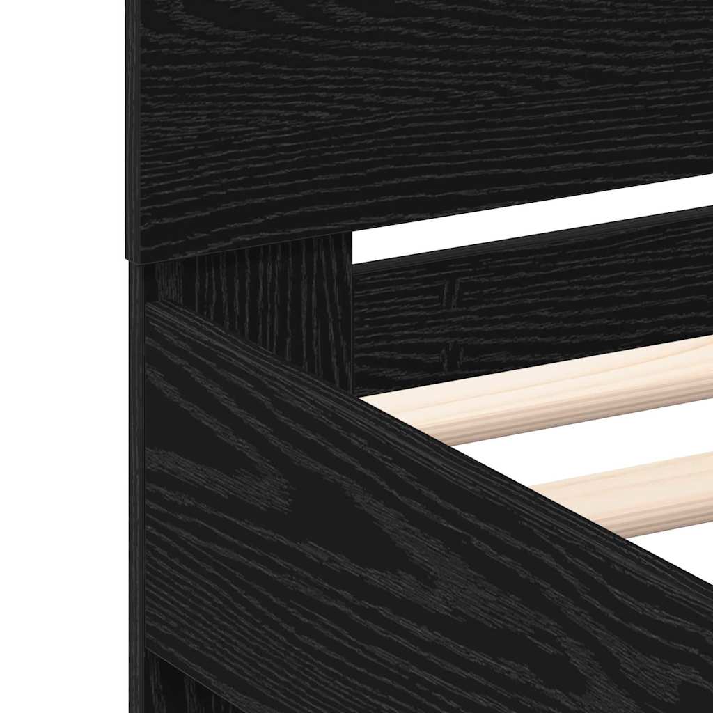 Bed Frame in Black Oak Finish 200 x 200 cm Engineered Wood