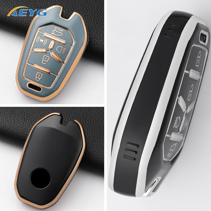 Soft Tpu Car Remote Key Case Cover Shell Fob For Ssangyong Rexton Y400 Y450 G4 5 Buttons Protector Keyless Keychain Accessories
