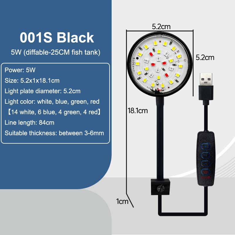 

USB Світлодіодна Лампа для Акваріума Освітлення Акваріума Декор Водних Рослин Кілька Режимів Регульована Яскравість Повний Спектр Міні Затискна Лампа