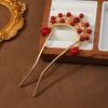 Chinesischer Stil Rote Perlen Haarnadel Vintage Goldfarben U-förmiger Haarstab Faux-Perlen Edelstein-Akzente Elegantes Hanfu Haar-Accessoire
