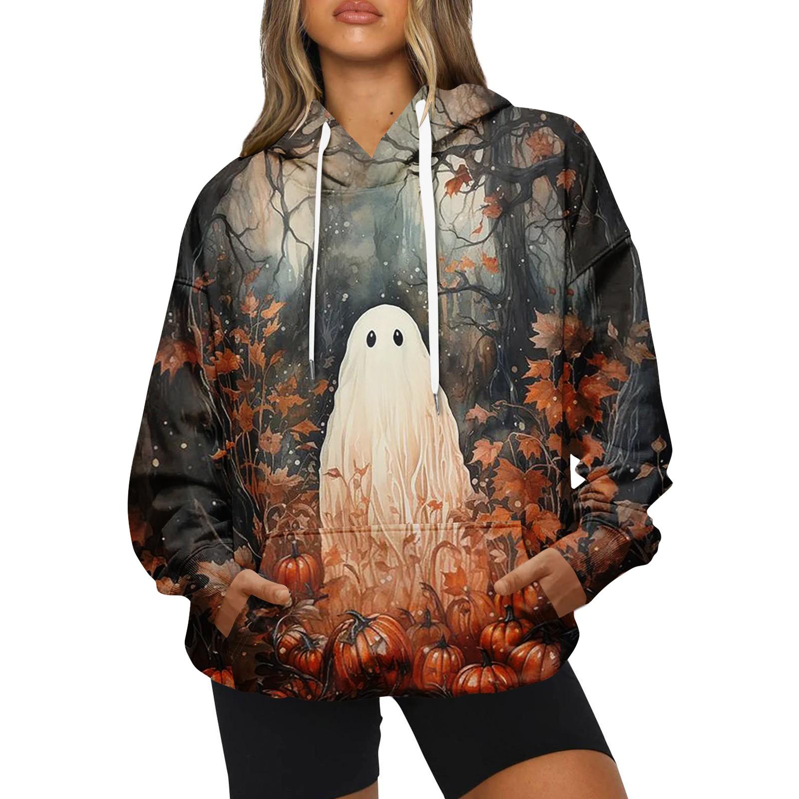 

Женская модная повседневная толстовка с капюшоном и принтом на Хэллоуин с длинными рукавами L