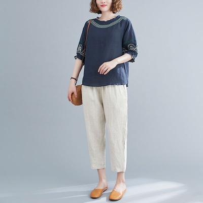 Damkostym 2-delars set Bomulls-t-shirt och byxor Bomull Oversize Lös Casual Sommarkostym Två delar Topp Byxor