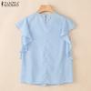 ZANZEA Women Casual Round Neck Ruffles Short Sleeve Loose Blouse