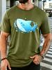 Cute Blue Shark With Water Splash Unisexs Front Print T Shirt Sea Animal Graphic Tee Casual Short Sleeve Top Ocean Lover Gift