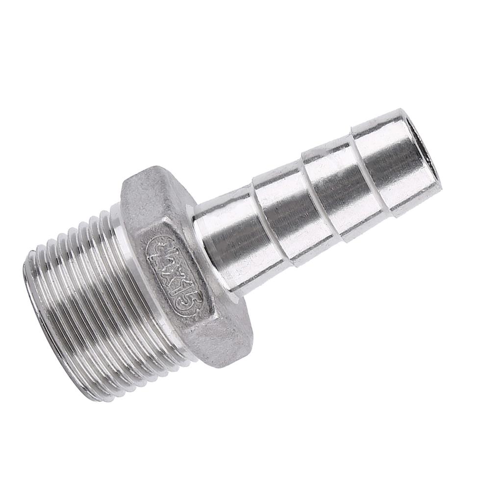 Stainless Steel Male Thread Pipe Fitting Barb Hose Tail Connector (34"x15mm)