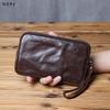 NZPJ Vintage Genuine Leather Men's Wrist Wrap Head Layer Cowhide Women's Wallet Leisure Mobile Phone Bag Bank Card Zipper Wallet