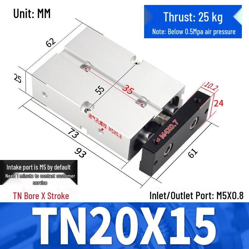 TDA Double-Axis Double-Rod Large Thrust Cylinder - Sizes: 10/16/20/25/32/40/50mm X 20/50/75mm