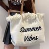 Bag Large Capacity Canvas Bag Embroidered Letter Tote Handbag Women's Bag Woven Beach Bag Shoulder Bag