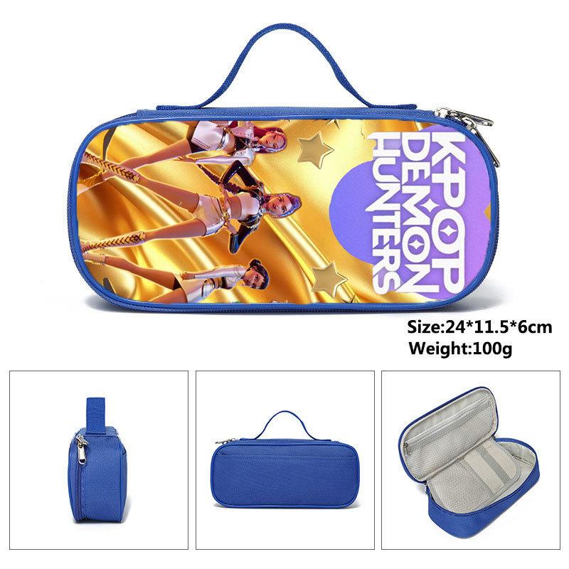 Huntrix Kpop Student Blue Compartmentary Pencil Bag Kpop Witch Hunter Student Storage Stationery Bag Pencil Bag
