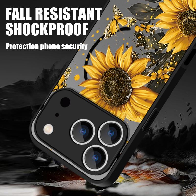 Translucent Matte Magnetic Case For iPhone 17 16 15 Pro 14 13 Pro Max 16e 17e For Magsafe Sunflower Pattern Hard PC Back Cover