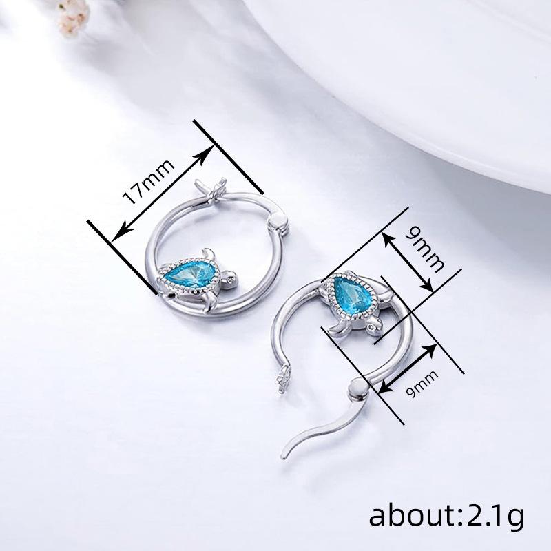 Xiaomi Huitan Turtle Lady Hoop Earrings with Shiny Blue CZ Silver Color Accessories for Party Engagement Versatile Daily Trendy Jewelry