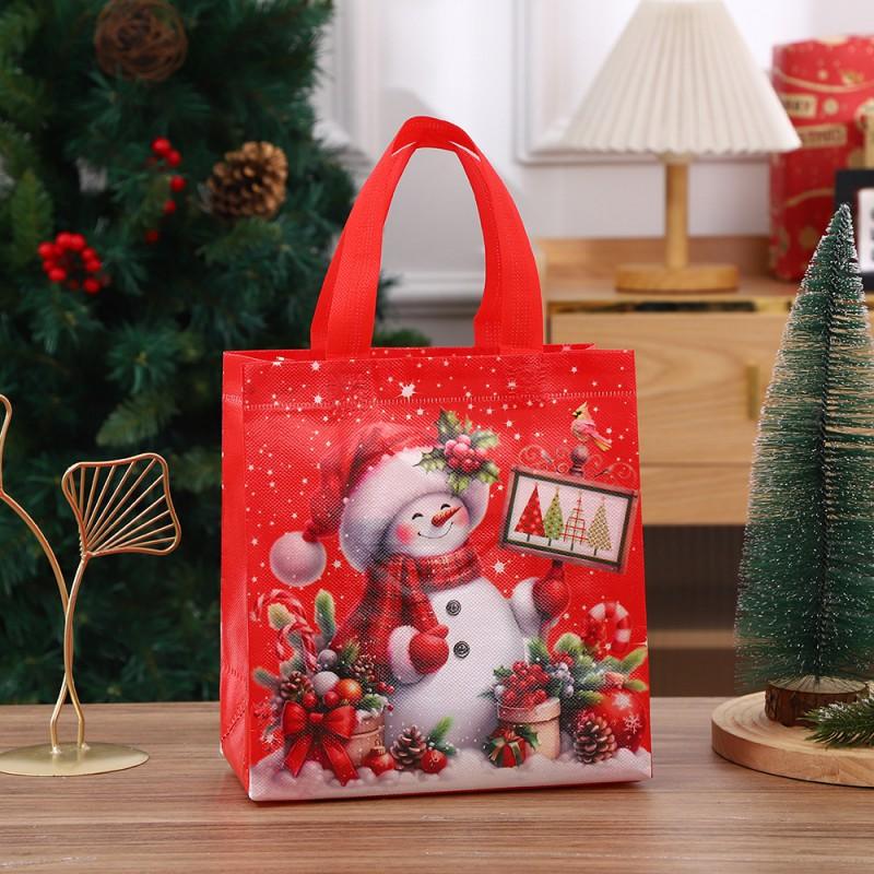Nonwoven Candy Gift Bag Christmas Holiday Party Favor Handheld Treat Pouch Red Cartoon Design