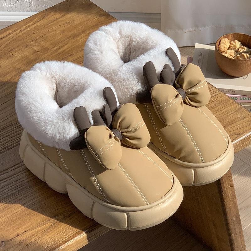 Women's Home Bootie Furry Slippers Warm Cozy Snow Boots with Fuzzy Plush Lined for Women Winter Non Slip House Shoes for Indoor Outdoor Short Boots