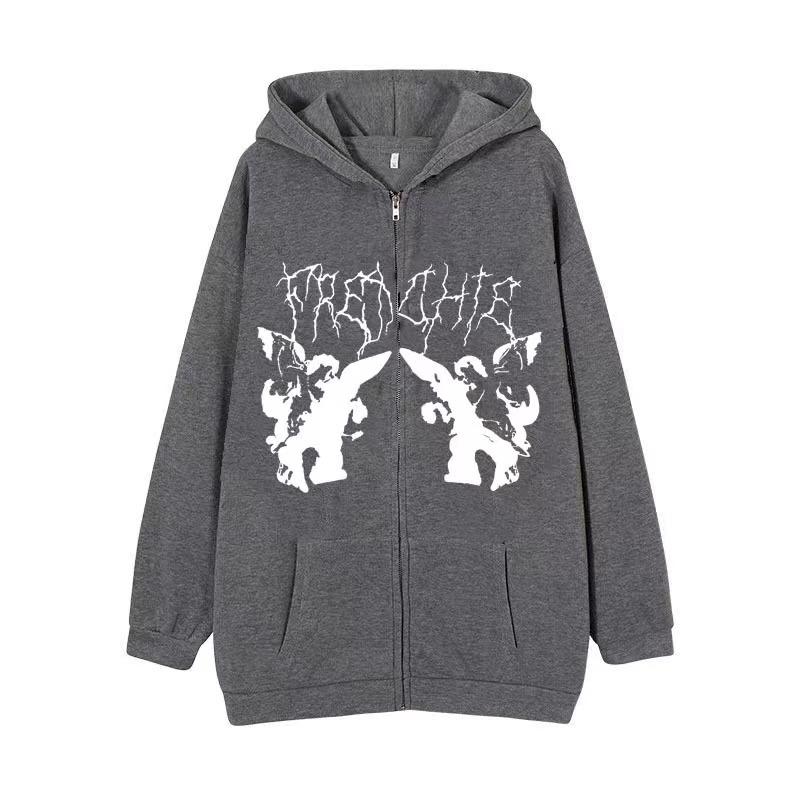 2023 Nuevo Cárdigan con Capucha Europeo y Americano con Cremallera Sudadera Retro Abrigo de Pareja Oversize de Moda Urbana para Hombre y Mujer