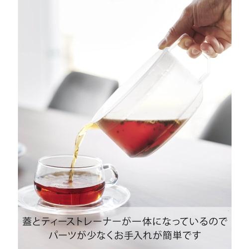 Yamazaki Tower Teapot, White, 13.2cm W X 17.6cm D X 7.9cm H (including Handle), 600ml, Dishwasher and Microwave Safe, Easy To Clean, Lid and Strainer