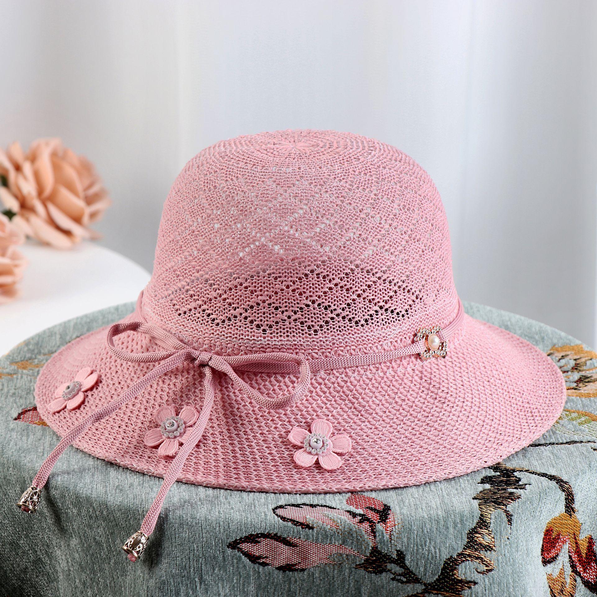 Летняя новая женская вязаная шляпа от солнца Шляпа от солнца Дышащая для путешествий Цветок Мама Шляпа рыбака one size